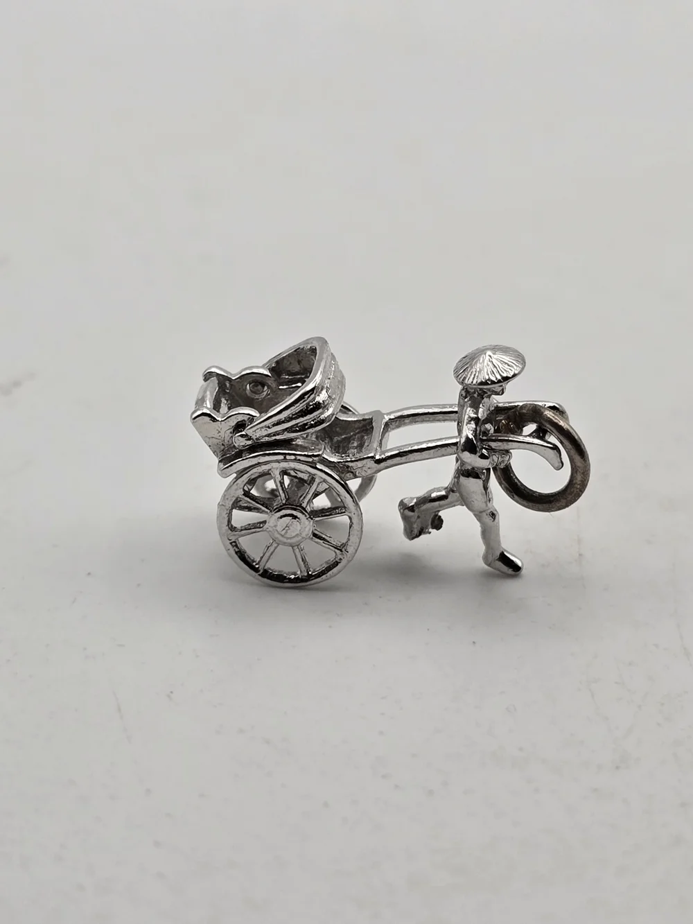 Sterling Silver Moveable Rickshaw Man Pulling Cart Charm